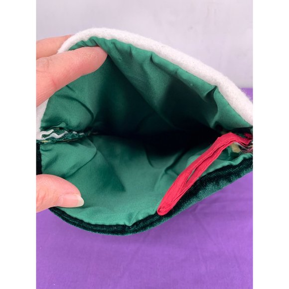 Finished Felted Homemade Vintage Christmas Stocking Santa with a gift and trees - Picture 5 of 7